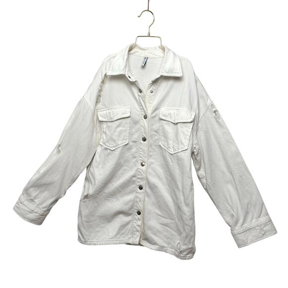 ZARA Off-White Distressed Cotton Utility Shacket Size M - Picture 6 of 9